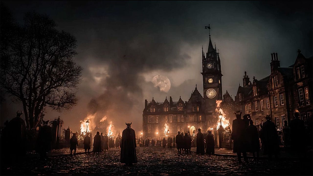 Town hall on fire